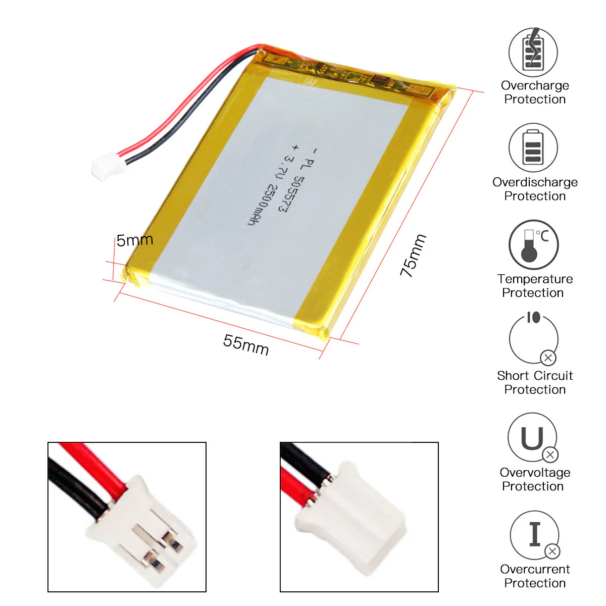 YDL 3.7V 2500mAh 505573 Rechargeable Lithium Polymer Battery - Image 3