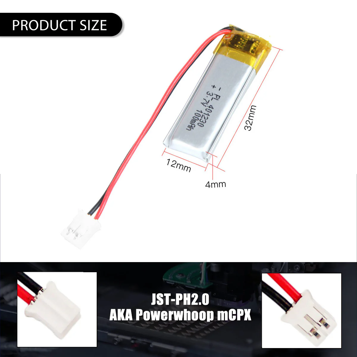 YDL 3.7V 100mAh 401230 Rechargeable Lithium Polymer Battery Length 32mm - Image 4
