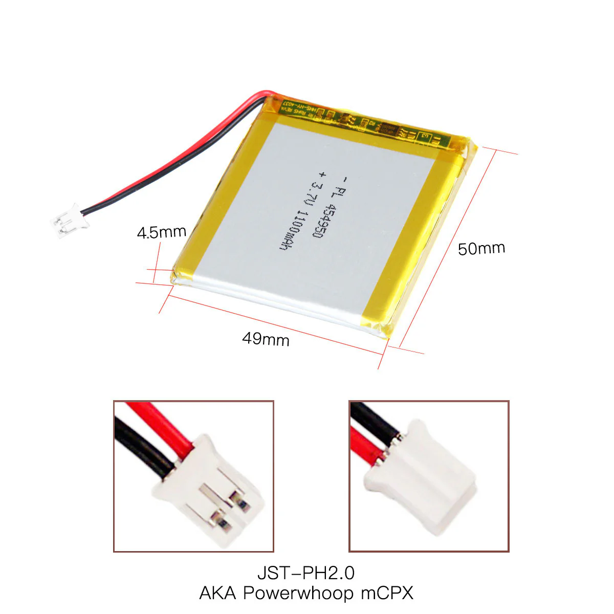 YDL 3.7V 1100mAh 454950 Rechargeable Lithium Polymer Battery Length 52mm - Image 4