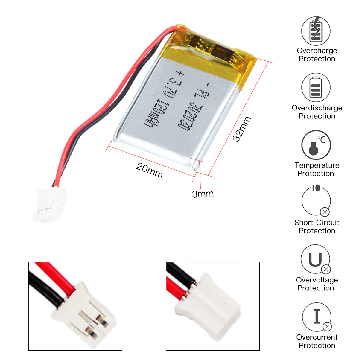 YDL 3.7V 120mAh 302030 Rechargeable Lithium Polymer Battery - Image 3