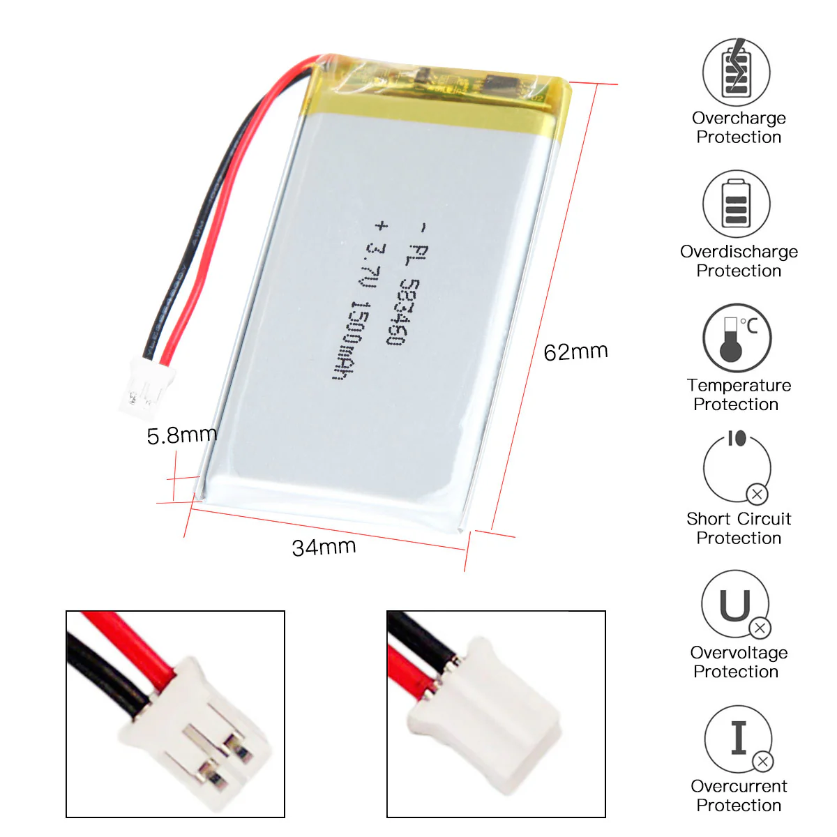 YDL 3.7V 1500mAh 583460 Rechargeable Lithium Polymer Battery - Image 4