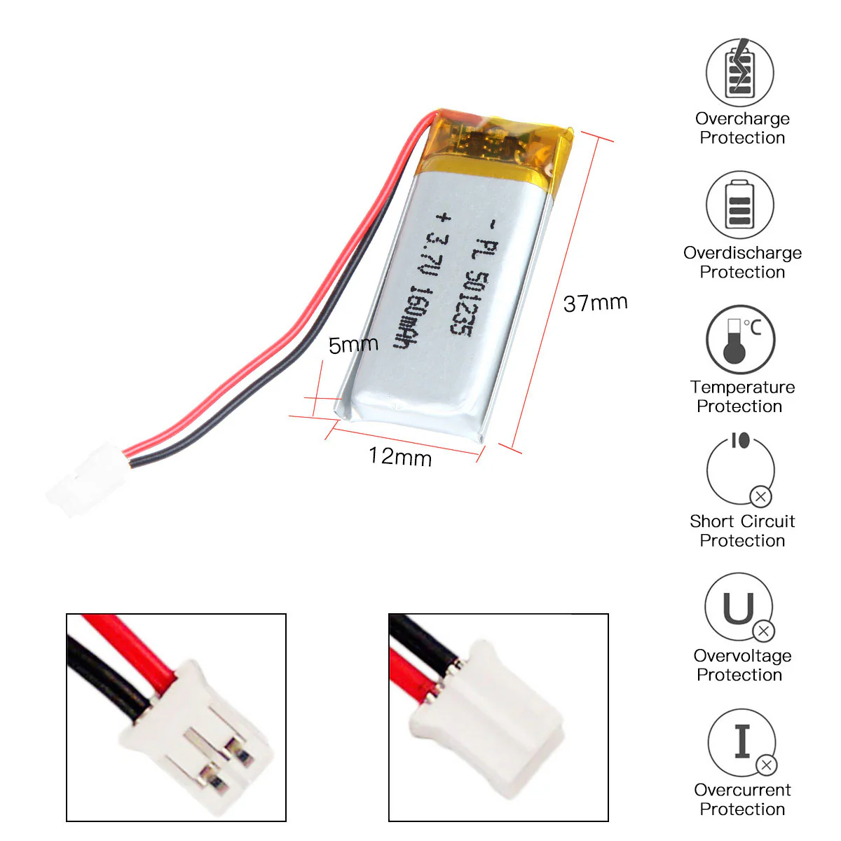 Y3.7V 160mAh 501235 Rechargeable Lithium Polymer Battery - Image 4
