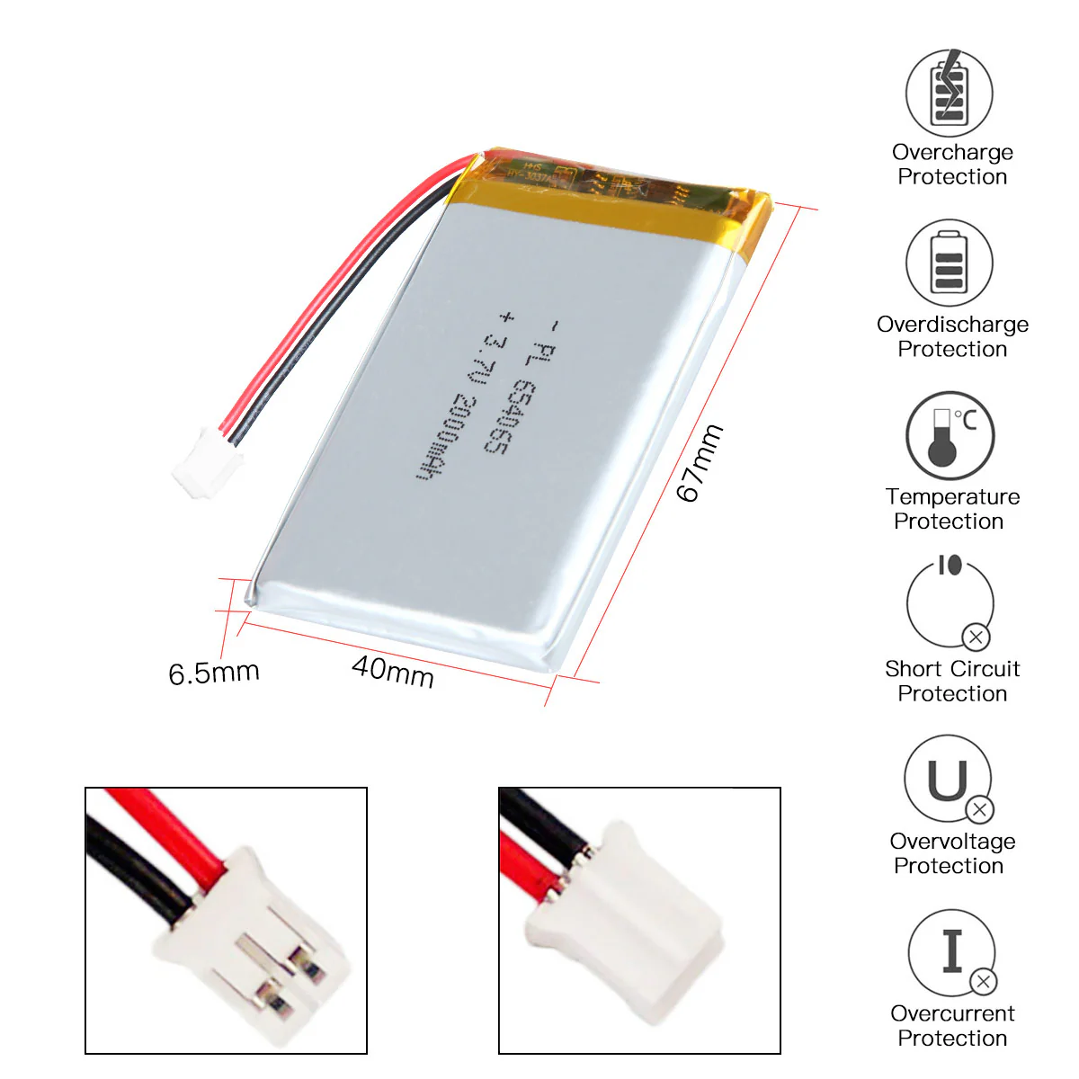 3.7V 2000mAh 654065 Rechargeable Lithium Polymer Battery - Image 4