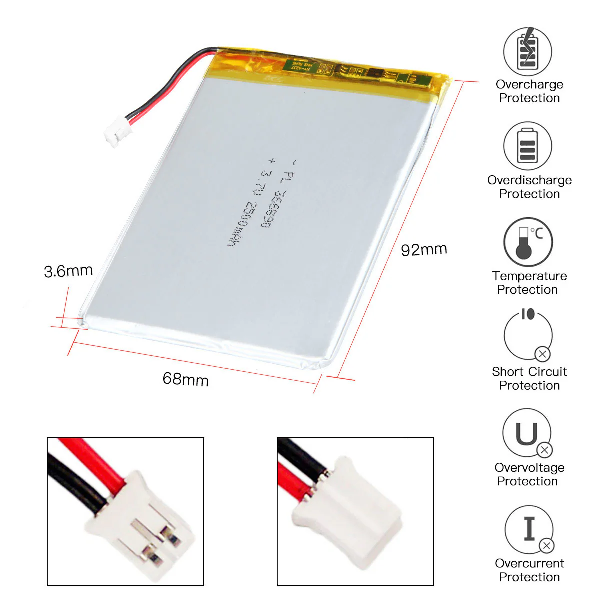YDL 3.7V 2500mAh 366890 Rechargeable Lithium Polymer Battery Length 92mm - Image 3