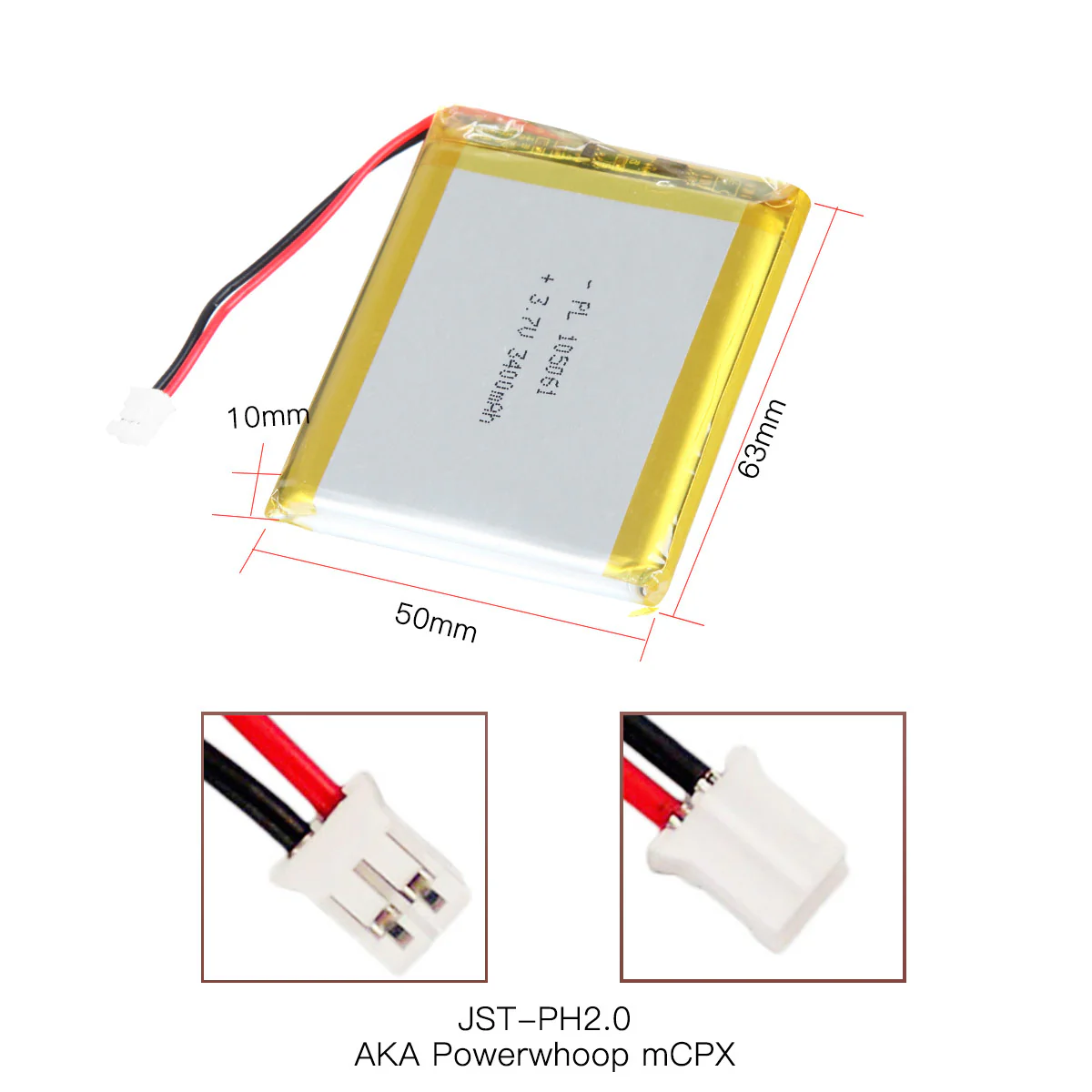 YDL 3.7V 3400mAh 105061 Rechargeable Lithium Polymer Battery Length 63mm - Image 4