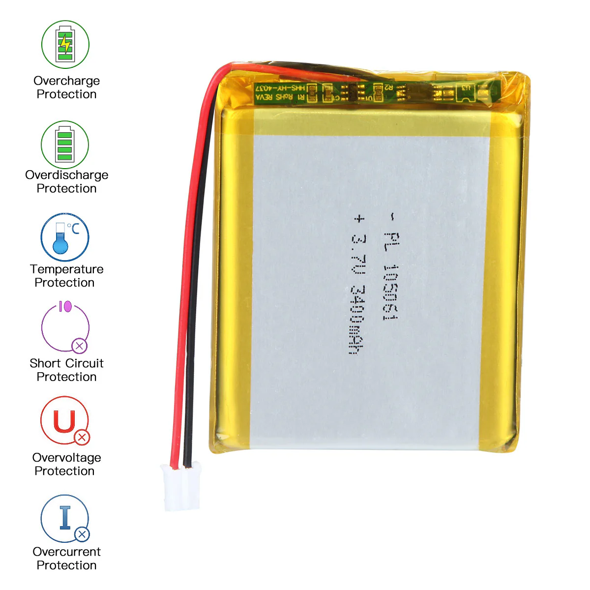 YDL 3.7V 3400mAh 105061 Rechargeable Lithium Polymer Battery Length 63mm - Image 5