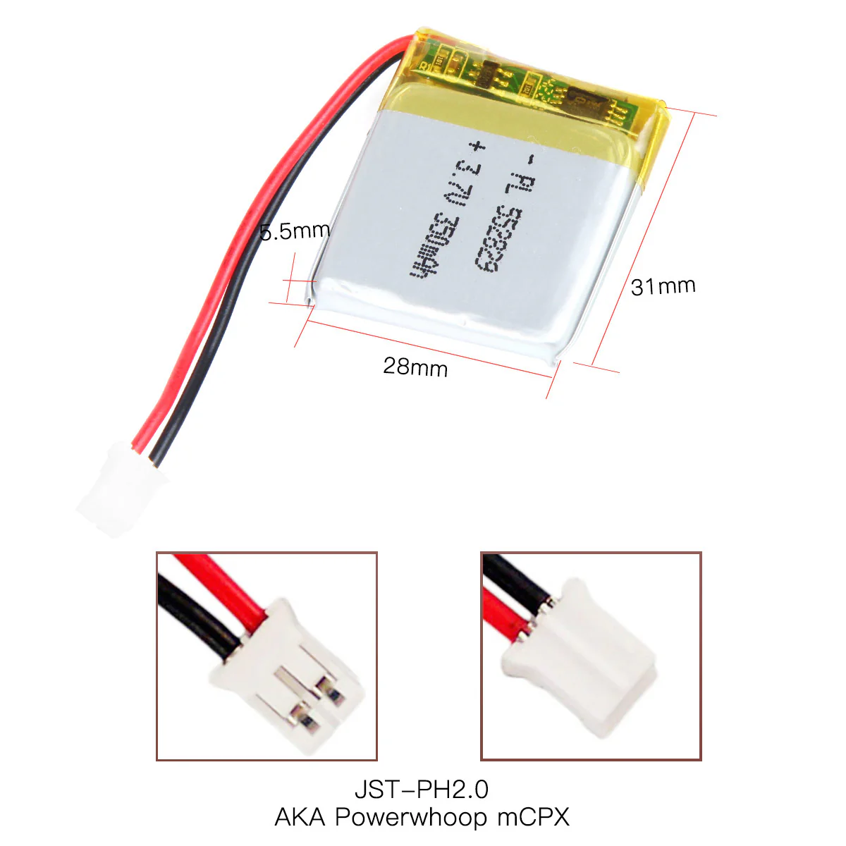 YDL 3.7V 350mAh 552829 Rechargeable Lithium Polymer Battery Length 31mm - Image 4