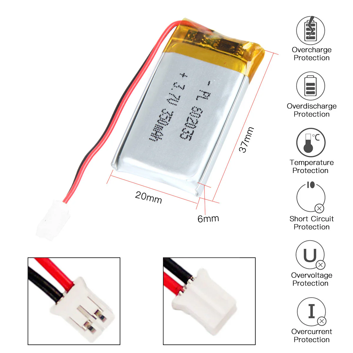 YDL 3.7V 350mAh 602035 Rechargeable Lithium Polymer Battery - Image 3