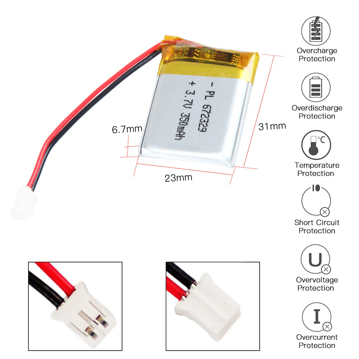 YDL 3.7V 350mAh 672329 Rechargeable Lithium Polymer Battery - Image 3