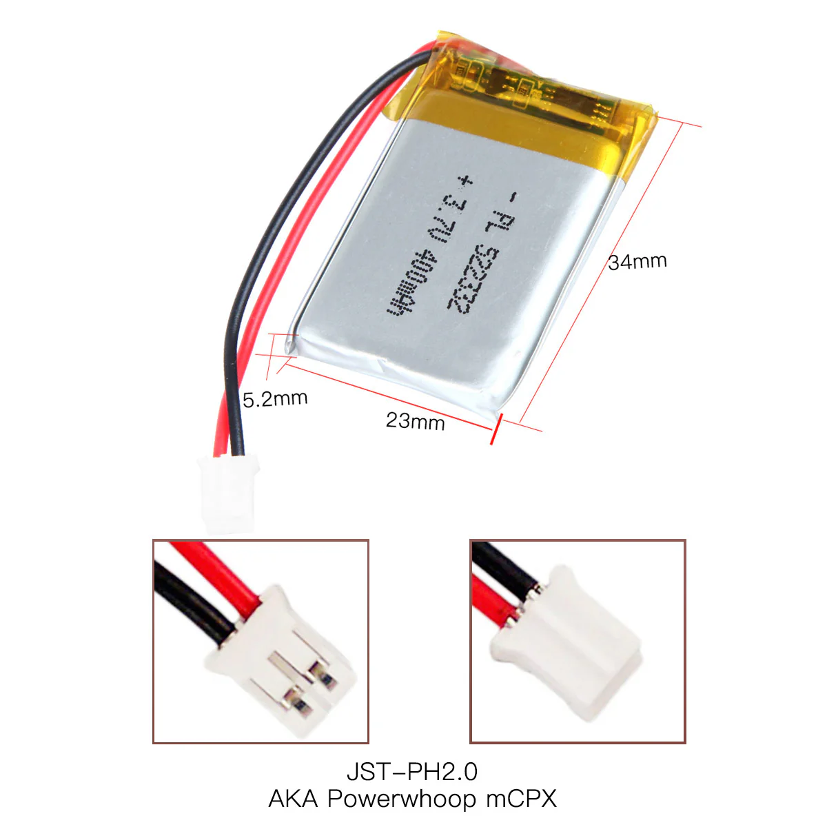 YDL 3.7V 400mAh 522332 Rechargeable Lithium Polymer Battery Length 34mm - Image 4