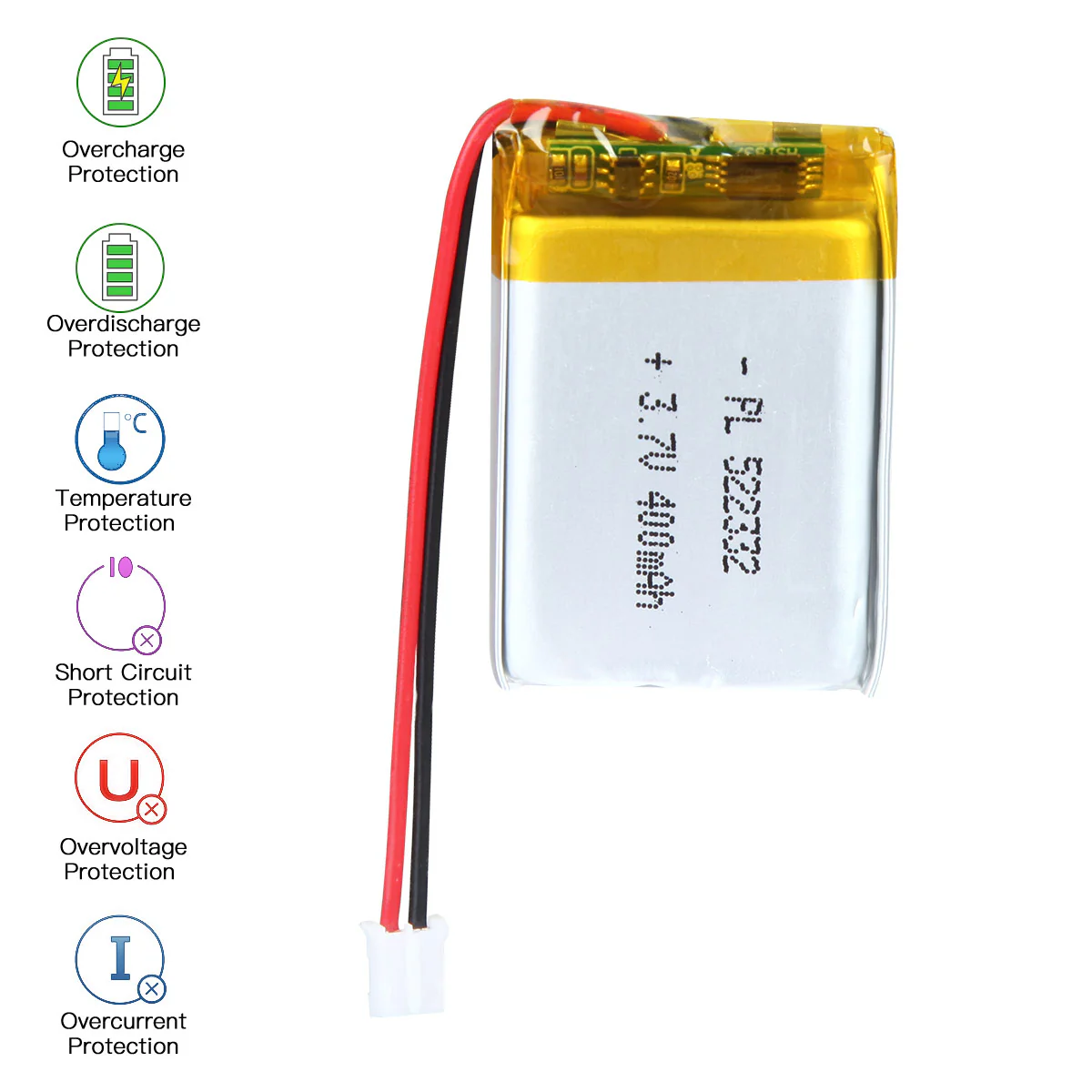 YDL 3.7V 400mAh 522332 Rechargeable Lithium Polymer Battery Length 34mm - Image 5