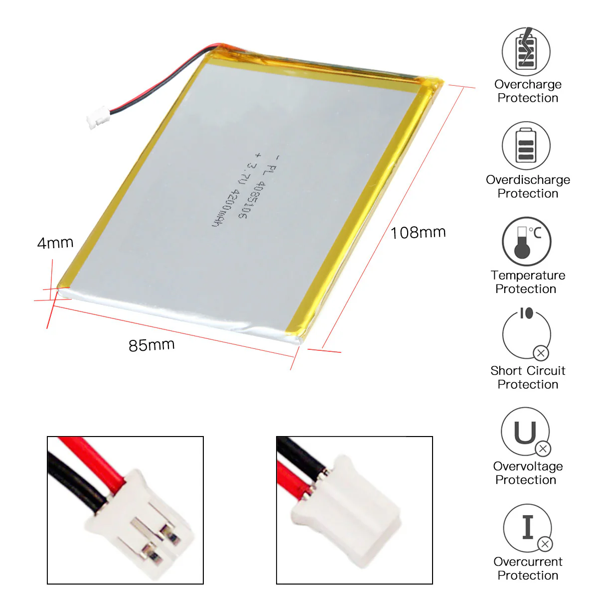 YDL 3.7V 4200mAh 4085106 Rechargeable Lithium Polymer Battery Length 108mm - Image 3