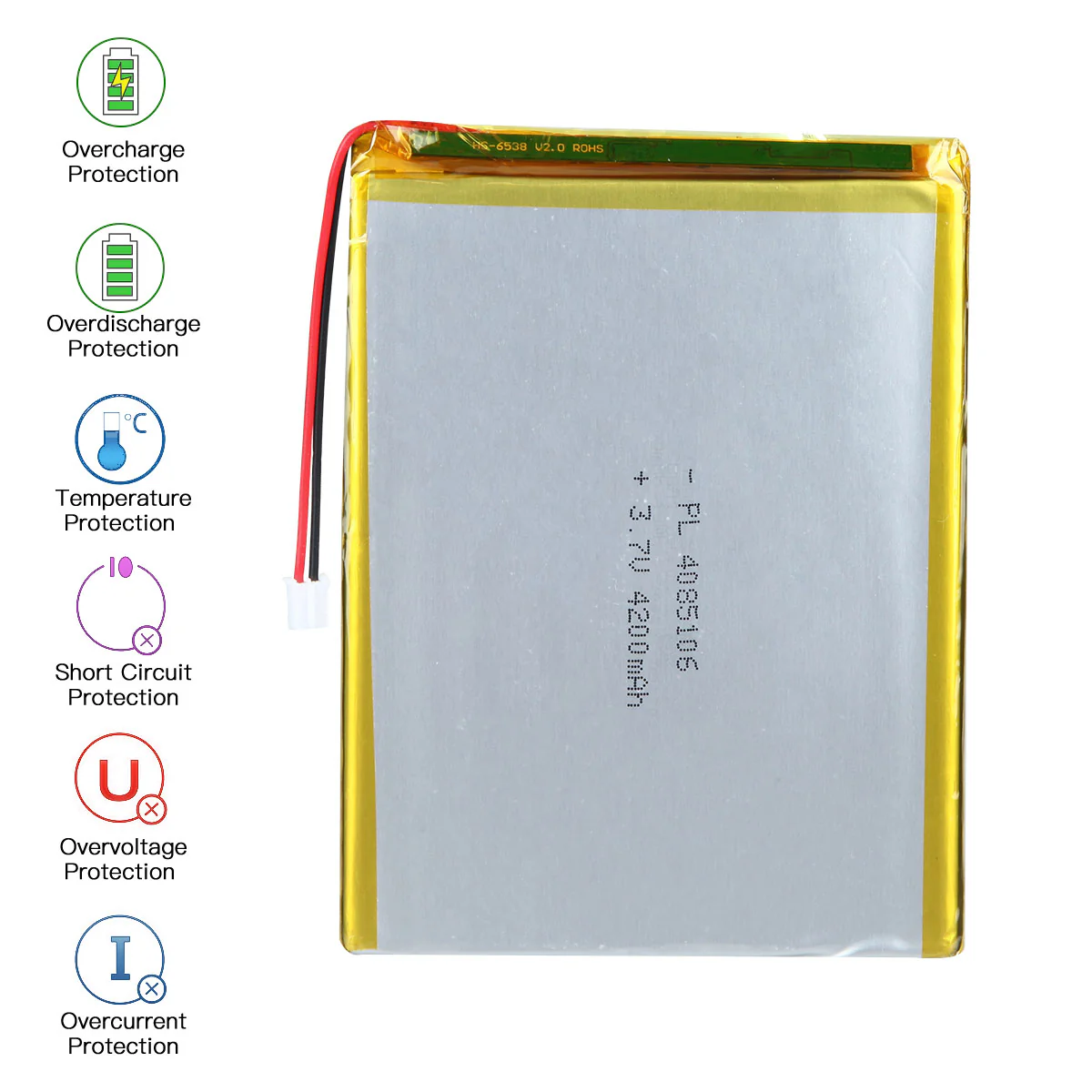 YDL 3.7V 4200mAh 4085106 Rechargeable Lithium Polymer Battery Length 108mm - Image 5