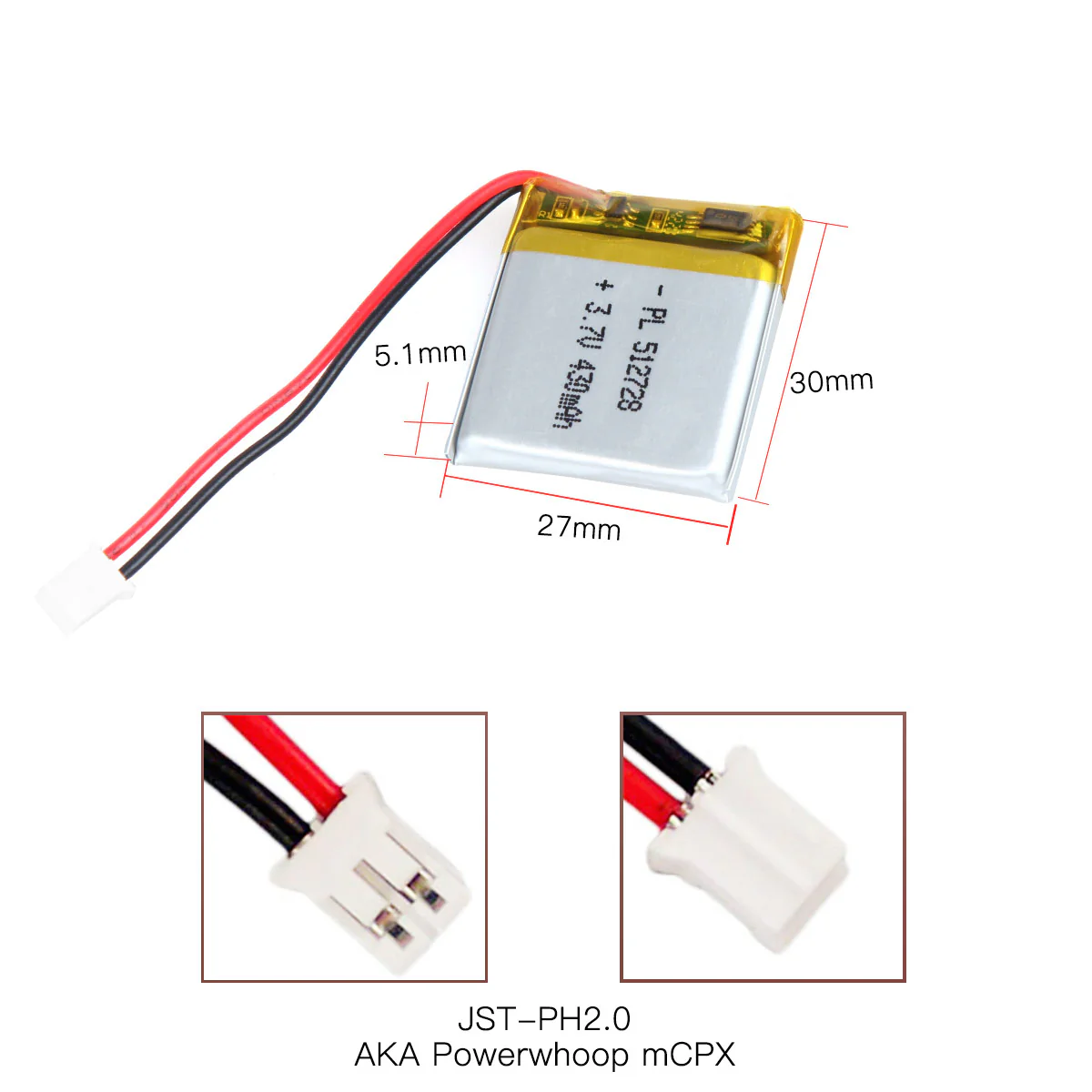 YDL 3.7V 430mAh 512728 Rechargeable Lithium Polymer Battery Length 30mm - Image 4
