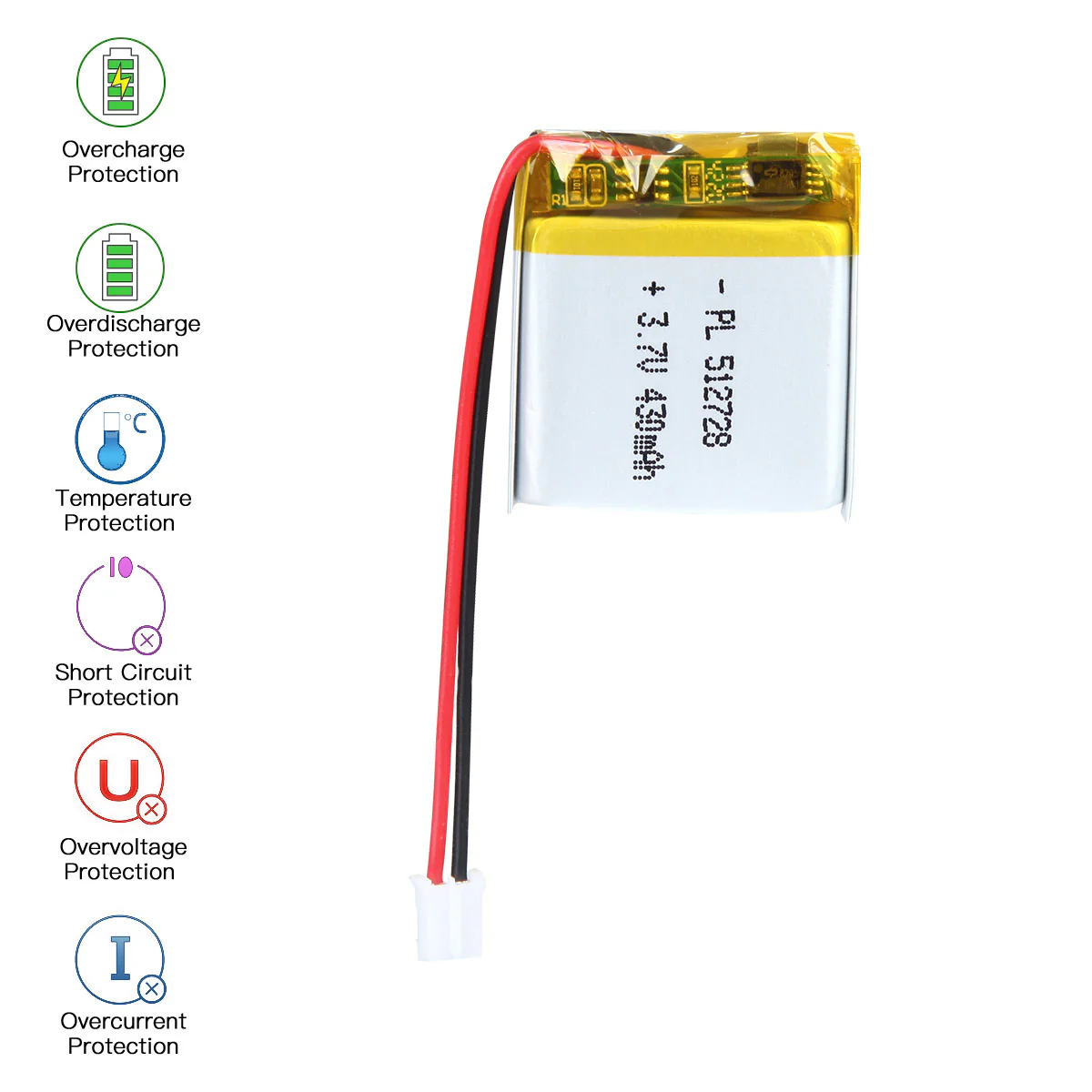 YDL 3.7V 430mAh 512728 Rechargeable Lithium Polymer Battery Length 30mm - Image 5