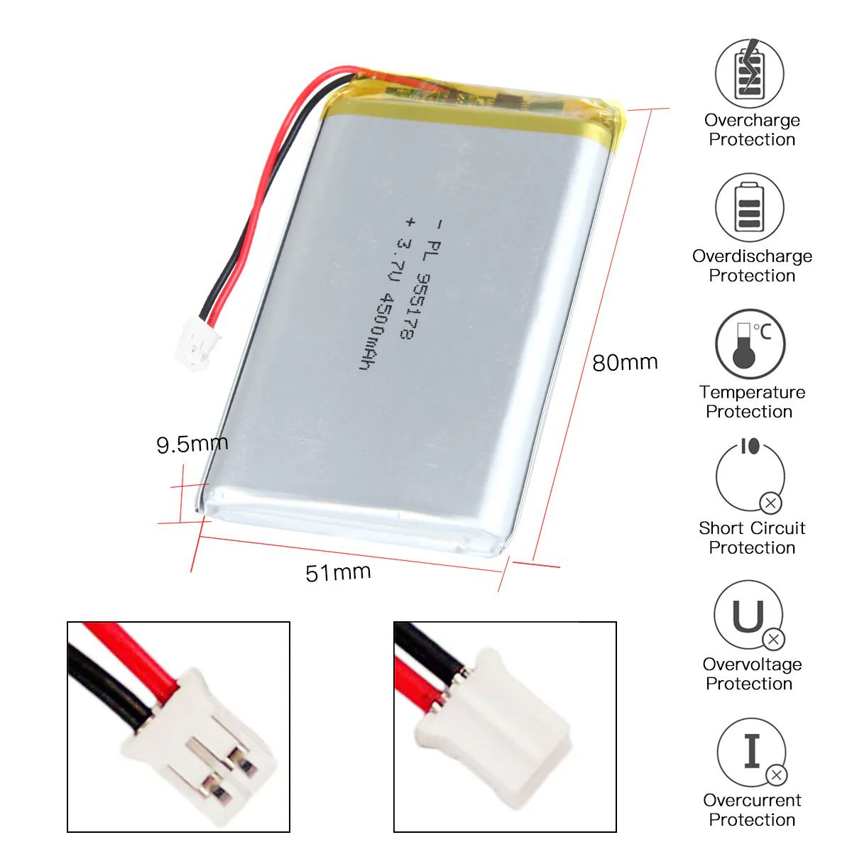 YDL 3.7V 4500mAh 955178 Rechargeable Lithium Polymer Battery Length 80mm - Image 3