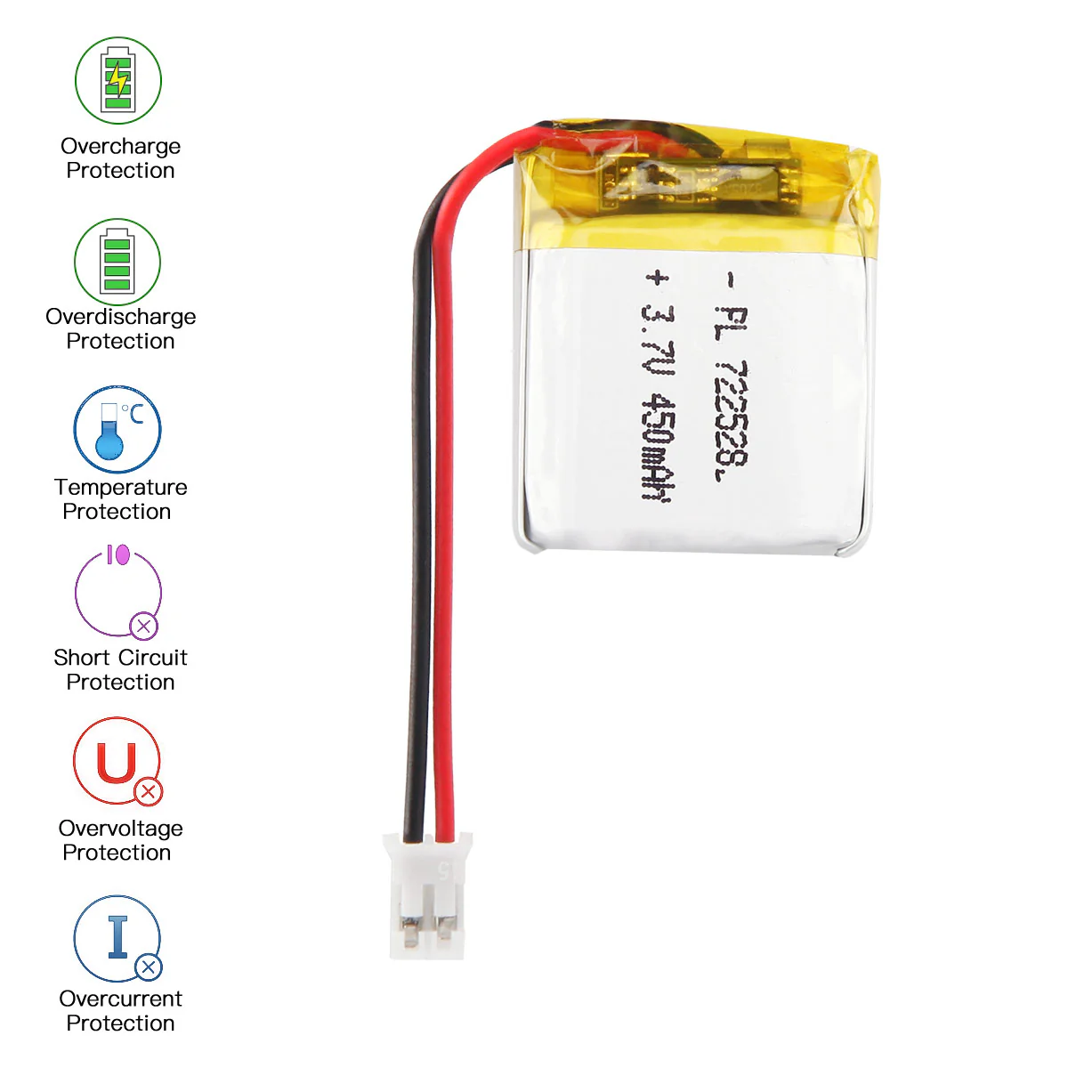 YDL 3.7V 450mAh 722528 Rechargeable Lithium Polymer Battery - Image 5