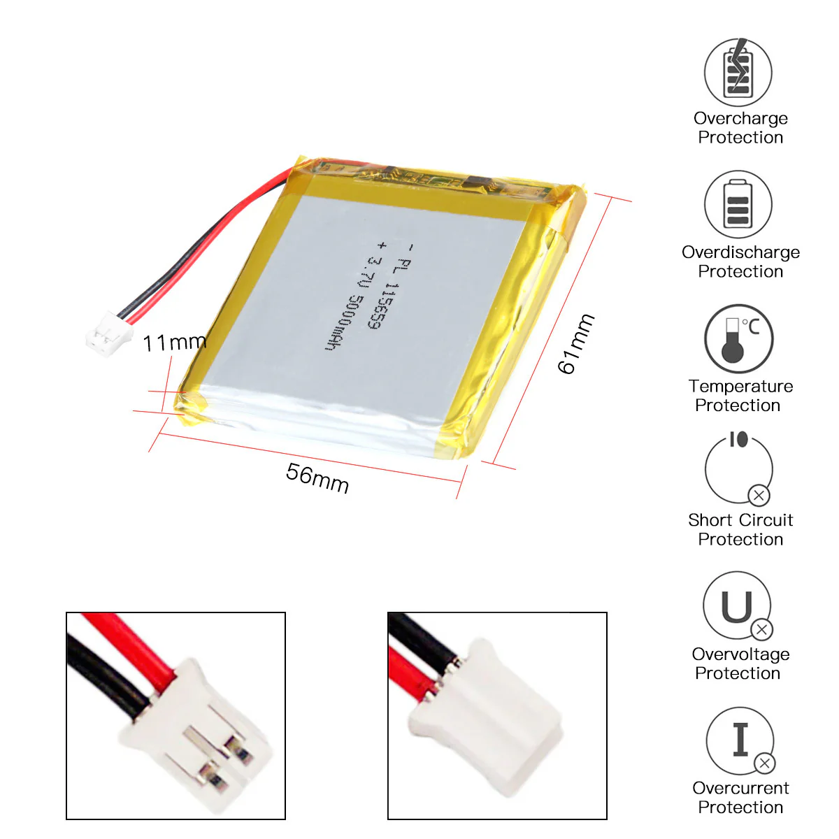 3.7V 5000mAh 115659 Rechargeable Lithium Polymer Battery - Image 3