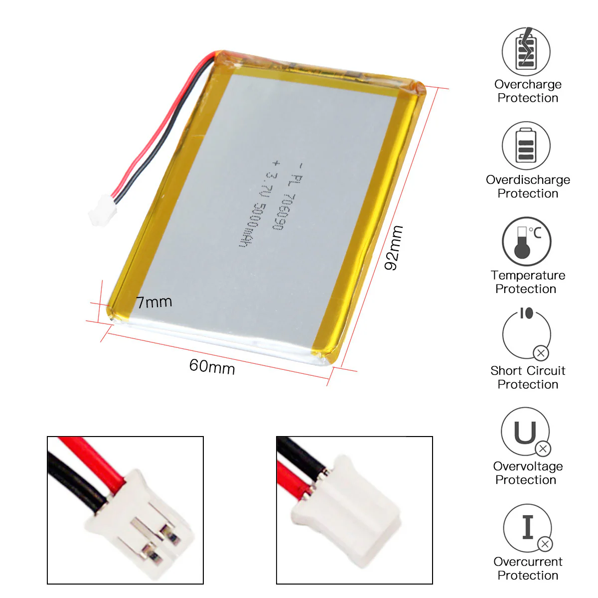 YDL 3.7V 5000mAh 706090 Rechargeable Lithium Polymer Battery Length 92mm - Image 3