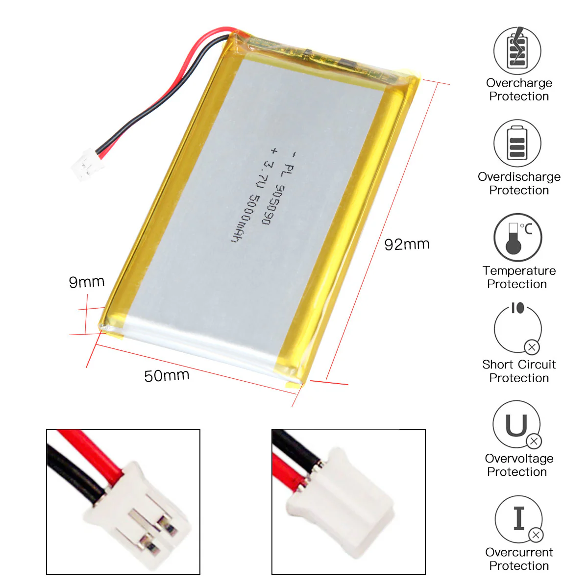 YDL 3.7V 5000mAh 905090 Rechargeable Lithium Polymer Battery - Image 3