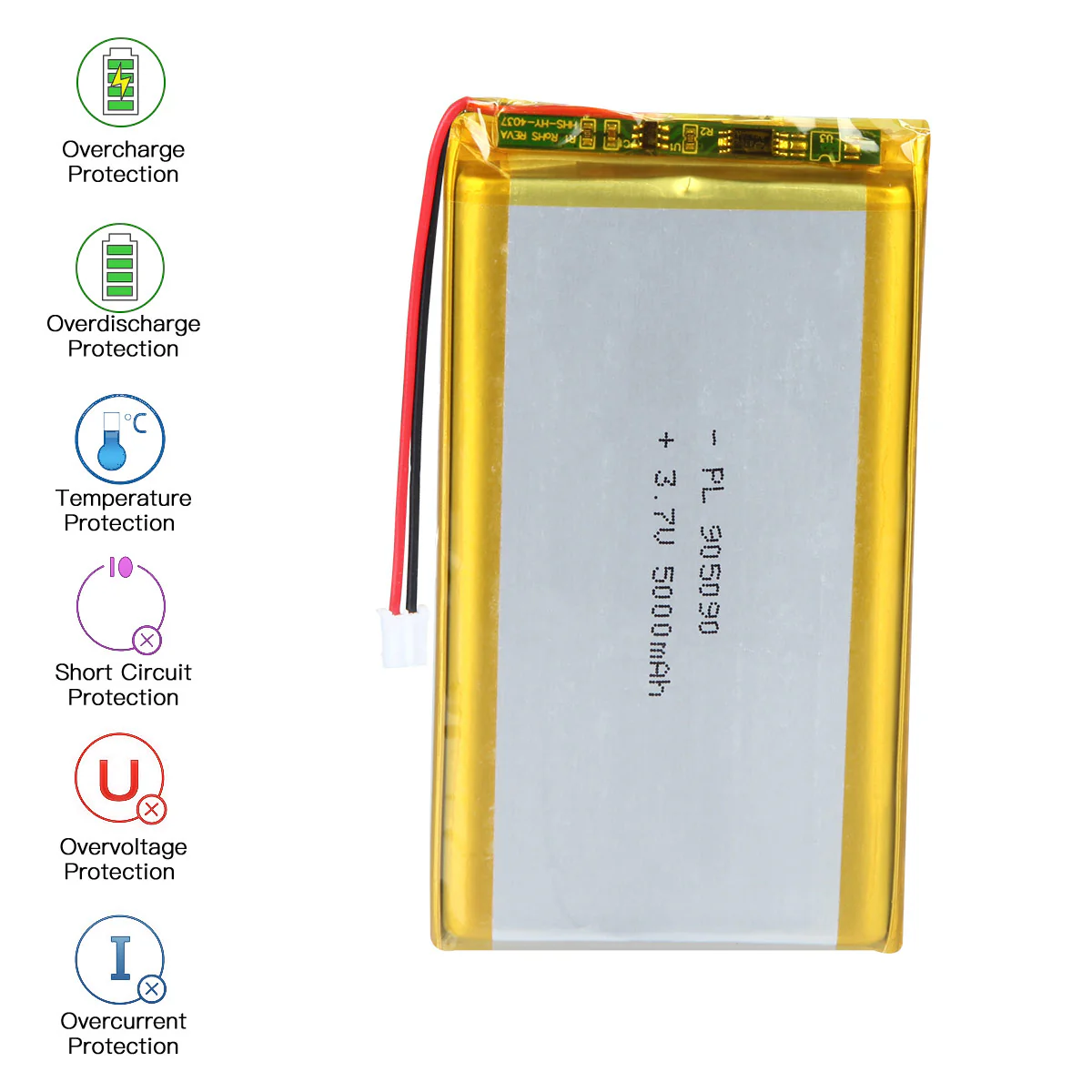 YDL 3.7V 5000mAh 905090 Rechargeable Lithium Polymer Battery - Image 5