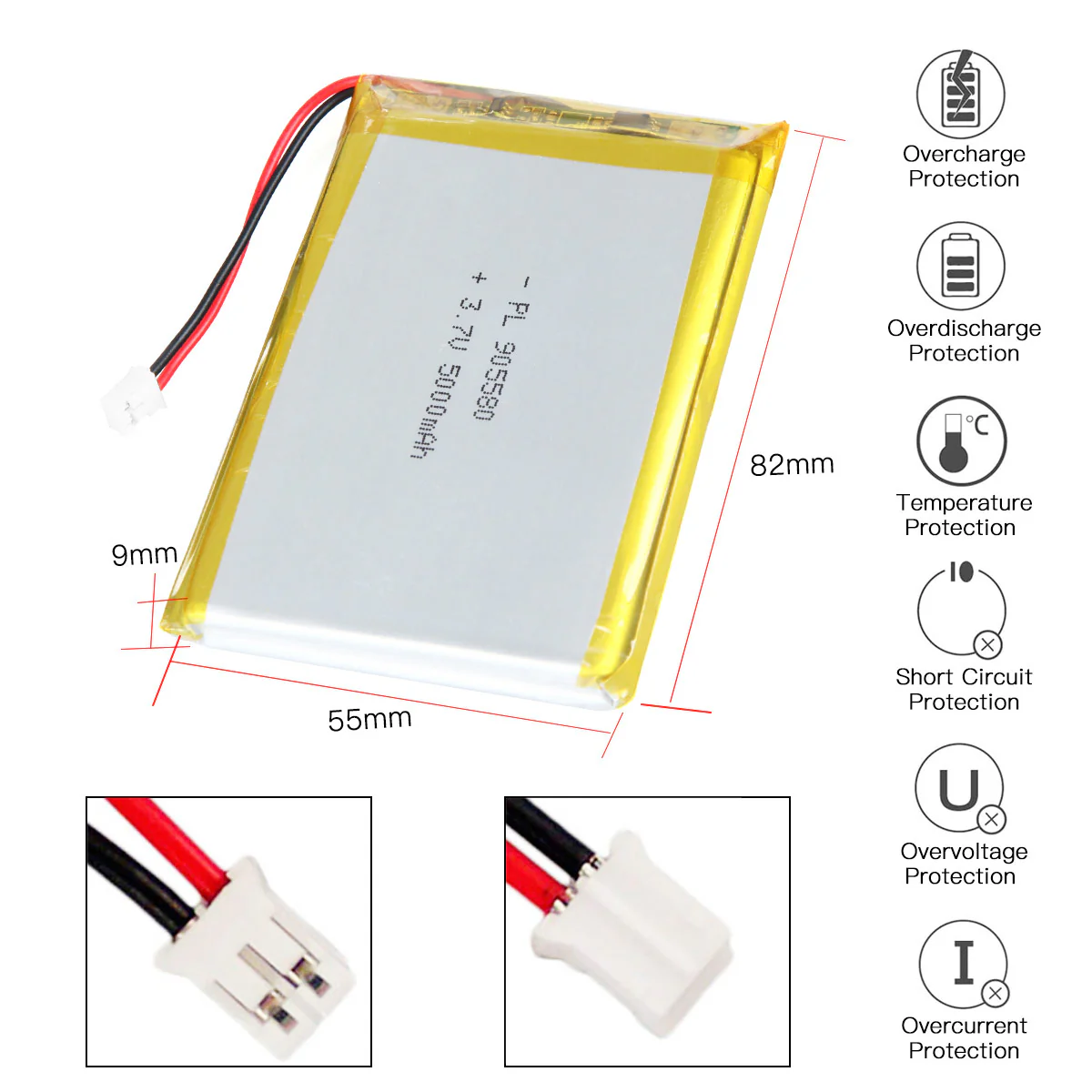 YDL 3.7V 5000mAh 905580 Rechargeable Lithium Polymer Battery - Image 3