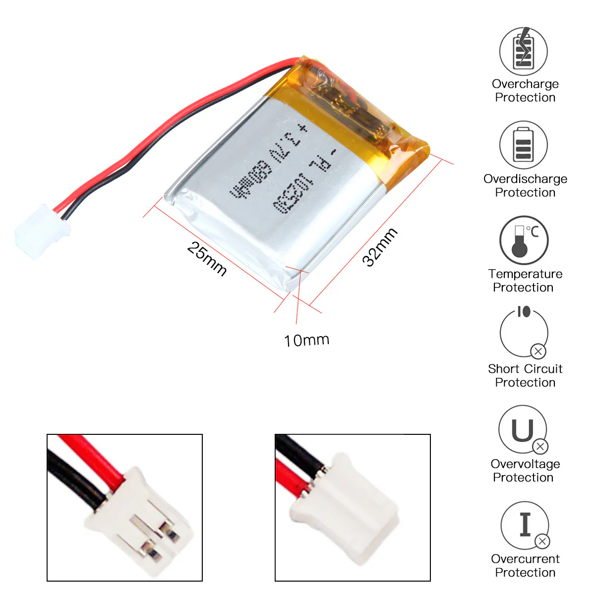 YDL 3.7V 680mAh 102530 Rechargeable Lithium Polymer Battery - Image 3