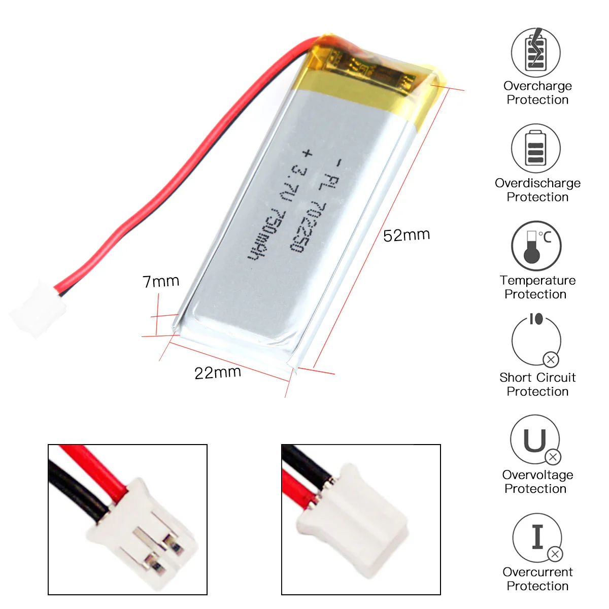 YDL 3.7V 750mAh 702250 Rechargeable Lithium Polymer Battery - Image 3