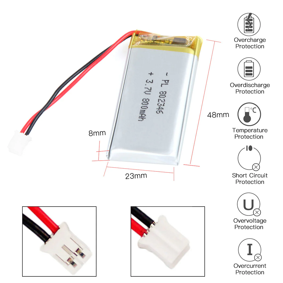 YDL 3.7V 800mAh 802346 Rechargeable Lithium Polymer Battery - Image 3