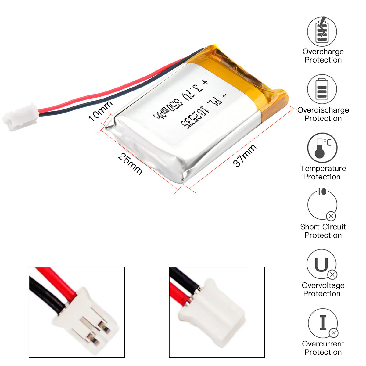 YDL 3.7V 850mAh 102535 Rechargeable Lithium  Polymer Battery - Image 3