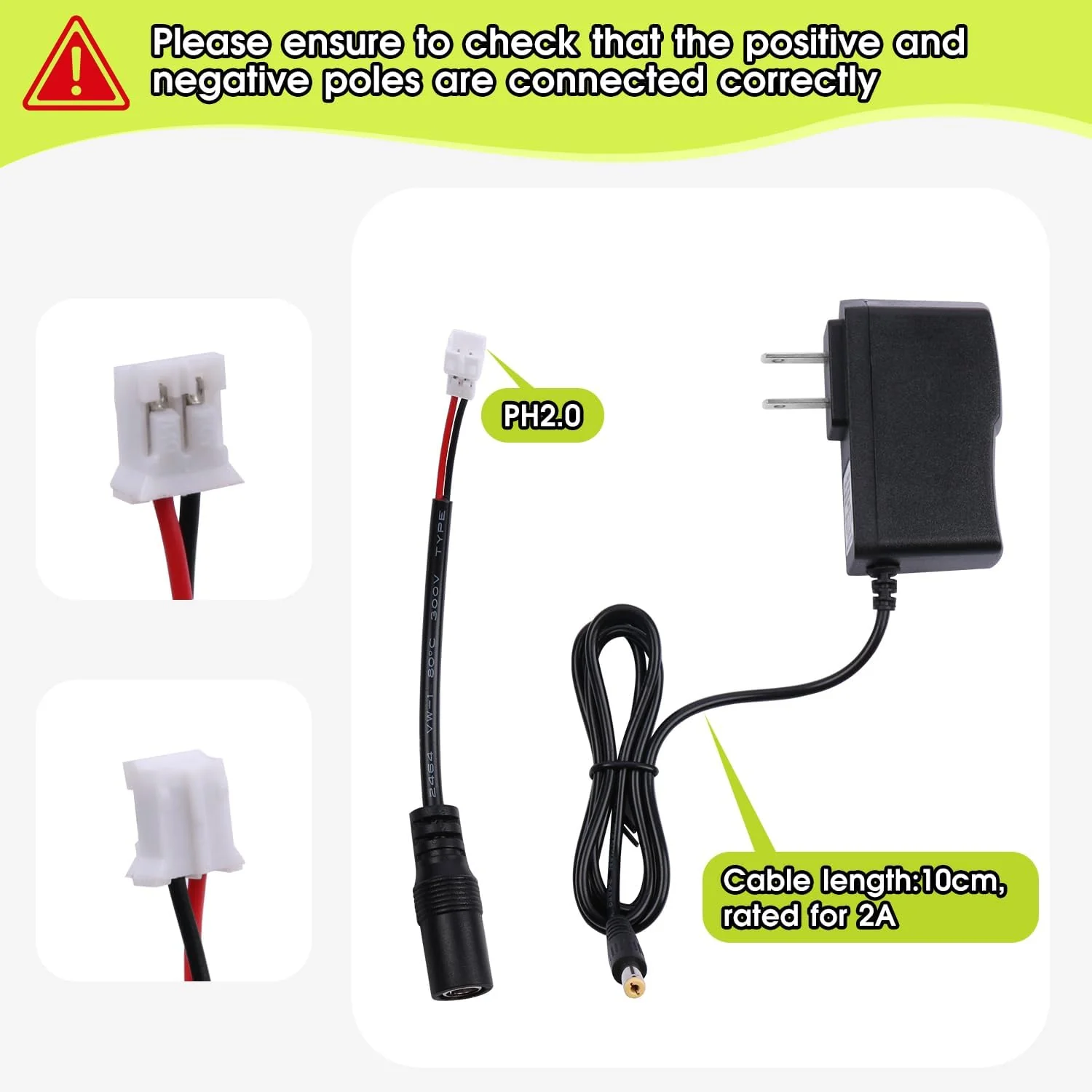 4.2V 2A Lithium Battery Charger, DC5.5 * 2.1mm Connector with PH2.0 Adapter Cable - Image 3