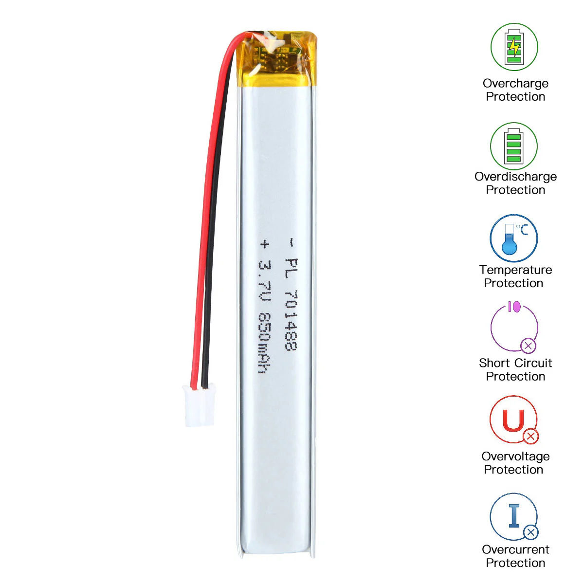 3.7V 701488 850mAh Rechargeable Lithium Polymer Battery - Image 4